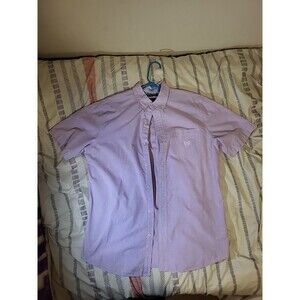 Chaps Easy Care Mens Plaid Purple Button Up Short Sleeve Dress Shirt Size M